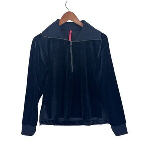 SPANX Sweatshirt Velvet Pullover Half Zip Lounge Black